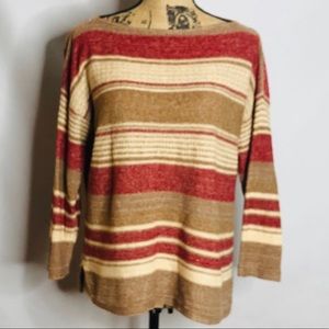 RALPH LAUREN tan and red striped sweater size L